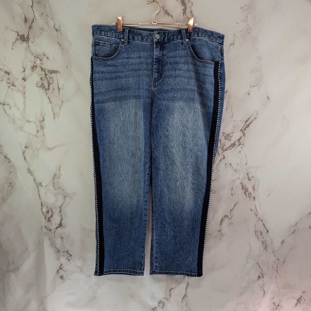 Chicos Jeans Womens 16 3 So Slimming Girlfriend Slim Crop Denim Piping Striped